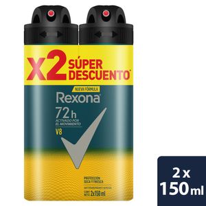 Desodorante Rexona V8 Aerosol Hombre 90 G X2 Unds Oferta