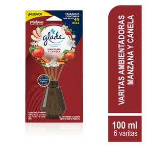 Ambientador Glade Varitas Manzana Canela Frasco con 100ml y 6 varitas