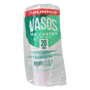 Vaso Cartón Olimpica Bebida Fría 12 Oz X20 Unds