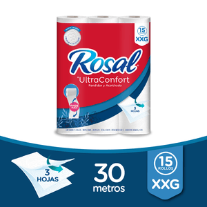 Papel Higiénico Rosal Triple Hoja 30 Mts X15 Unds