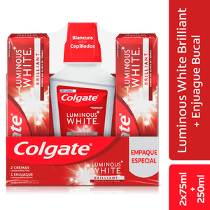 Crema dental COLGATE luminous white + enjuague bucal (400 ml)