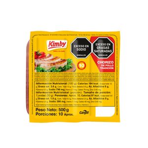 Chorizo Kimby de Pollo Tradicional 500 G X10 Unds