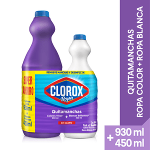 Quita Manchas Clorox Colores Vivos 930 Ml + Quita Manchas Blancos Brillantes 450 Ml