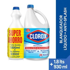 Blanqueador Clorox 1800 Ml + Blanqueador Anti Splash 930 Ml