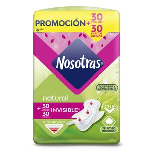 Toallas higiénicas NOSOTRAS natural invisible tela + pañitos (30 und)