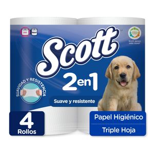 Papel Higiénico Scott 2 en 1 Triple Hoja 29,4 Mts X4 Unds