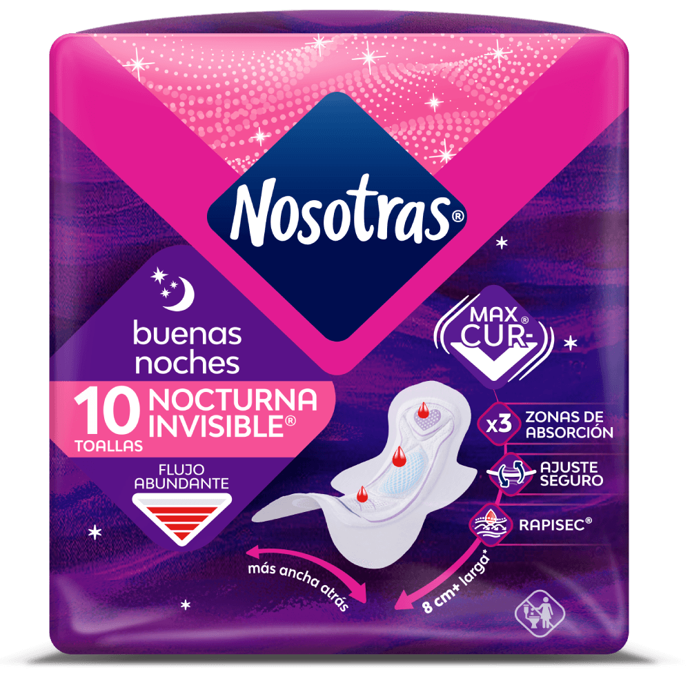 Toalla Higiénica Nosotras Buenas Noches Invisible Rapigel X10 Unds