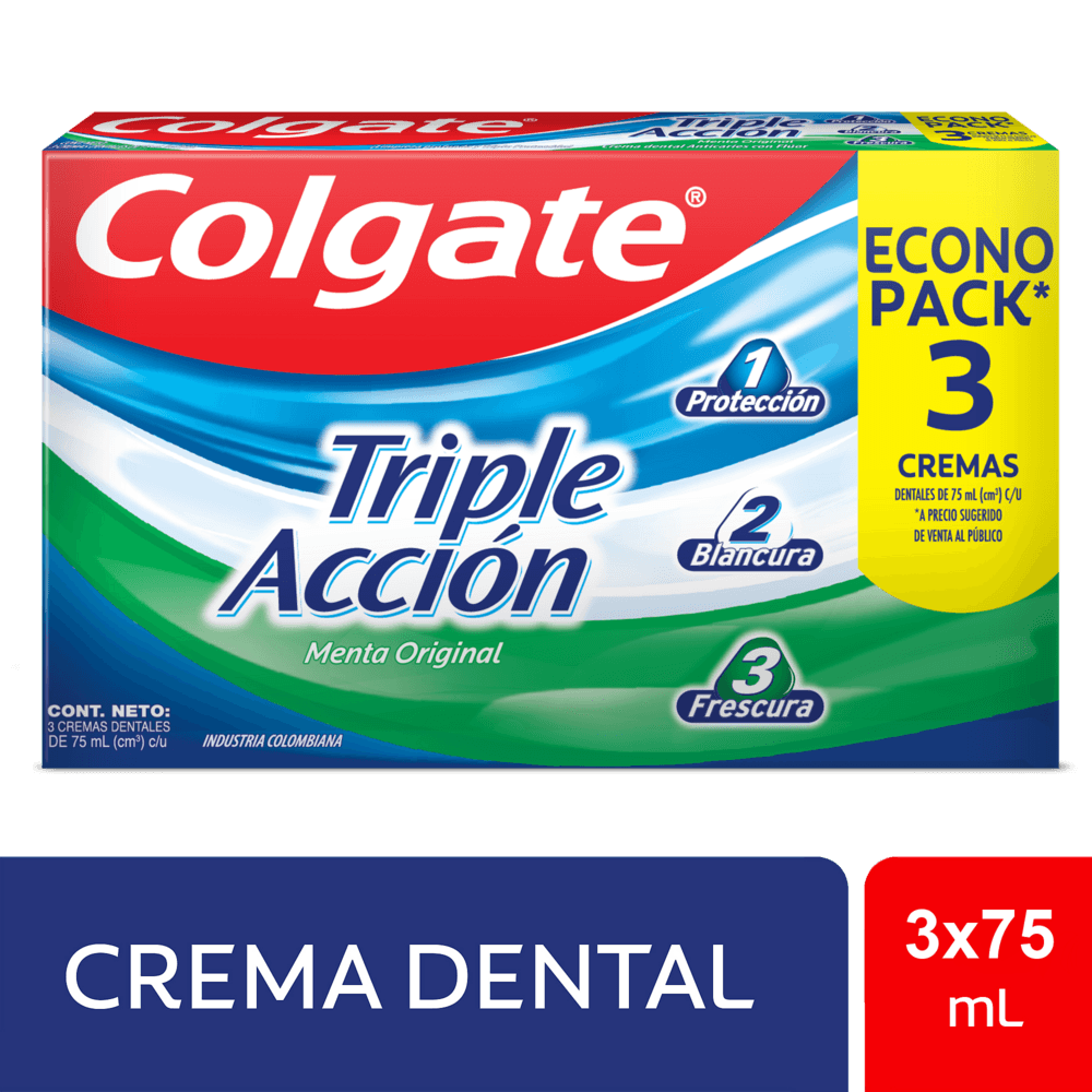 Crema Dental Colgate Triple Acción 75 Ml X3 Unds