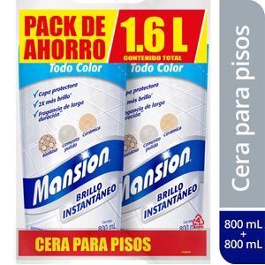 Cera Para Pisos Mansion Brillo Instantáneo Todo Color 800ml x 2