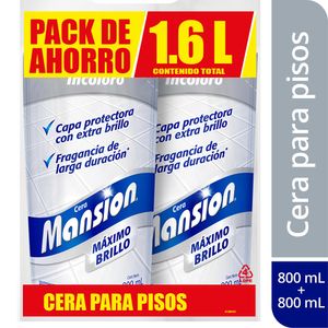 Cera Para Pisos Mansion Máximo Brillo Todo Color 800ml x 2