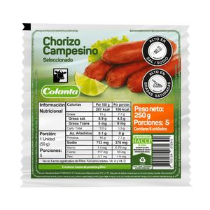 Chorizo Colanta Campesino 250 G X5 Unds