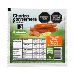 Chorizo con Ternera Colanta 450 G X8 Unds