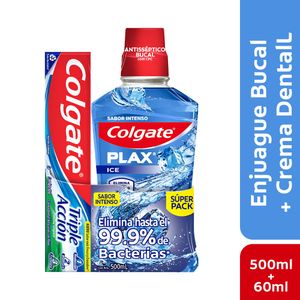 Enjuague Bucal Colgate Plax 500 Ml + Crema Dental Colgate Triple Acción 60 Ml