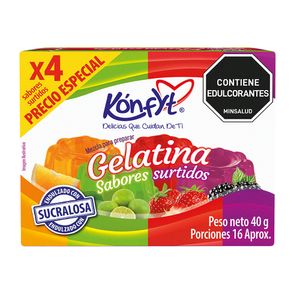 Gelatina Kónfyt Sabores Surtidos Sin Azúcar 10 G X4 Unds Oferta