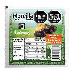 Morcilla Colanta para Brocheta 450 G X18 Unds
