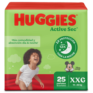 Pañal Huggies Active Sec Etapa 5 XXG X25 Unds