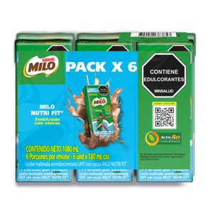 Leche Malteada MILO NUTRI-FIT menos azúcares* 6 x 180mL c/u