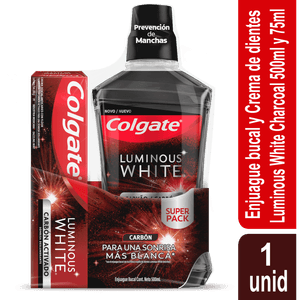 Enjuague bucal COLGATE + crema luminous white carbón (575 ml)
