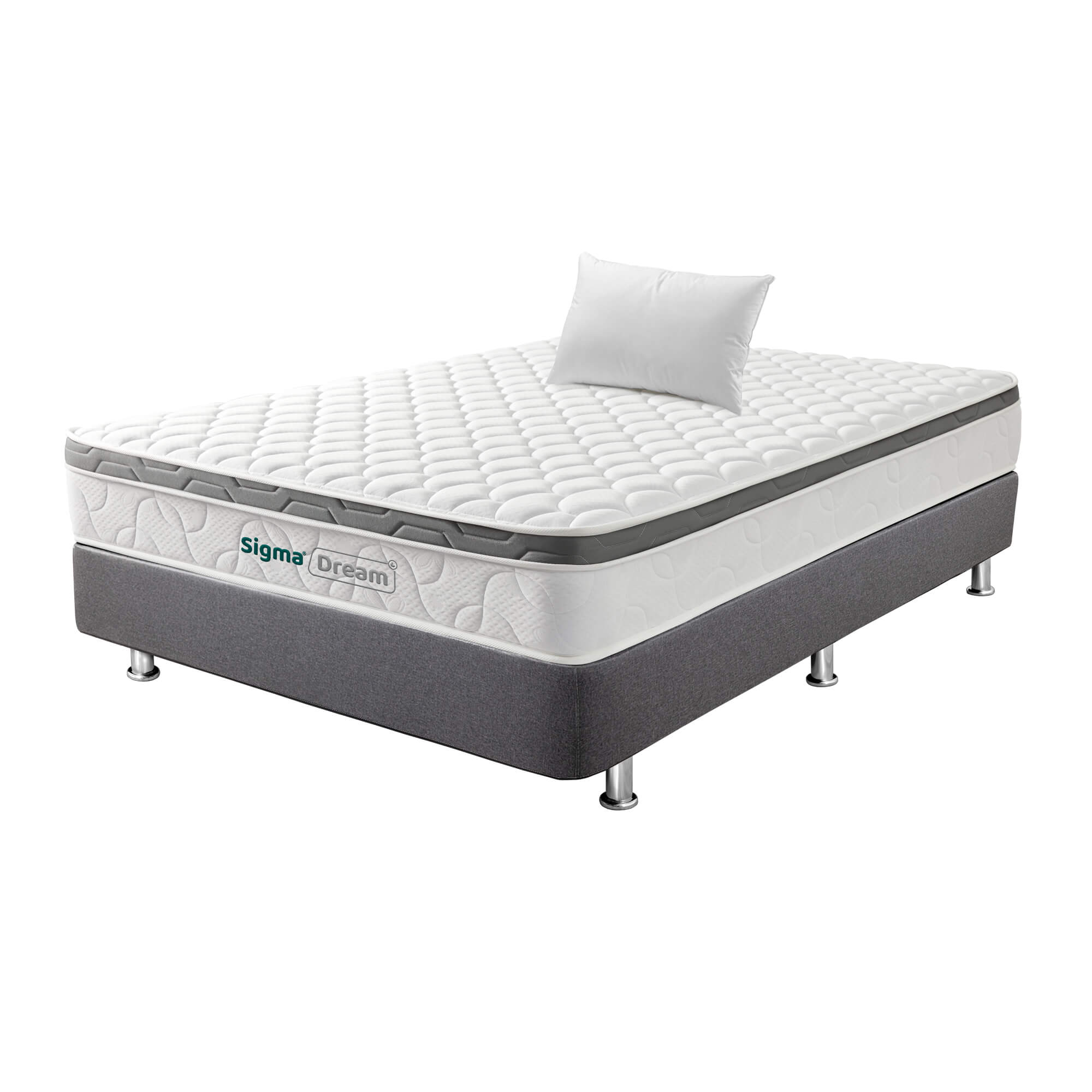 Imagen de Combo Sigma Dream 100x190+Somier Pluss M2 Lino Gris 100x190+Almohada Fantasía Económica