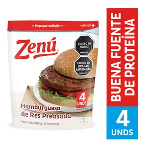 Hamburguesa de Res Zenú Preasada 400 G X4 Unds