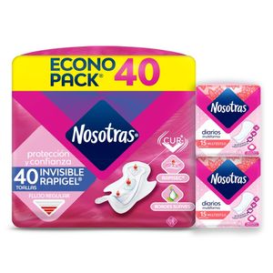 Toalla Higiénica Nosotras Invisible Rapigel X40 Unds + 30 Protectores