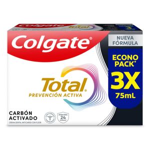 Crema Dental Colgate Total Carbón Prevención Activa 75 Ml X3 Unds