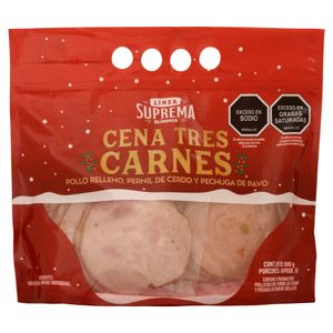 Cena Tres Carnes Pollo,Pavo y Pernil Presentaciones 200 G X5 Porciones + 2 Salsas 50 G