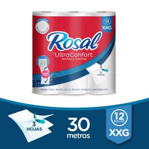 Papel Higiénico Rosal Triple Hoja 30 M x 12 und