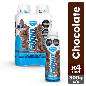 Leche Saborizada Alpina Entera Chocolate 300 Ml X4 Unds