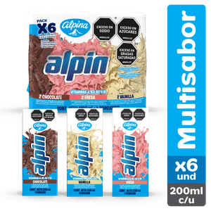 Leche Alpina Uht Semidescremada Surtido 200 Ml X6 Unds