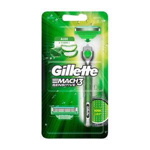 Maquina De Afeitar Gillette Mach3 Sensitive AquaGrip + Repuesto X 2Und