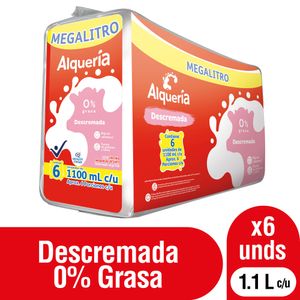 Leche Alquería Descremada 0% Grasa 1,1 Lt X6 Unds