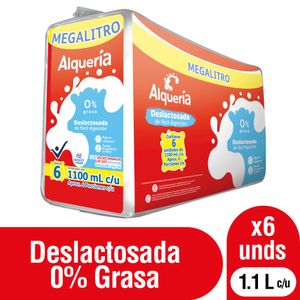 Leche Alquería Deslactosada Descremada 0% Grasa 1,1 Lt X6 Unds