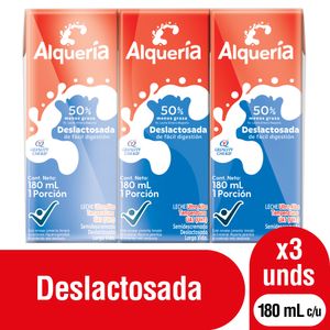 Leche Alquería Deslactosada 180 Ml X3 Unds