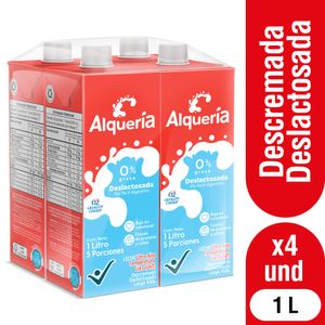 Leche Alquería Deslactosada Descremada 0% Grasa 1 Lt X4 Unds