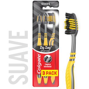 Cepillo de Dientes Suave Colgate Zig Zag Carbón X3 Unds