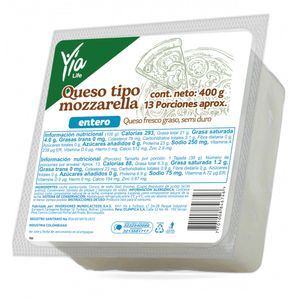 Queso Yia Life Mozzarella Tajado 400 G