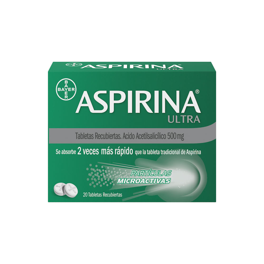 Imagen de Aspirina Ultra Partículas Microactivas X20 Tabletas Aspirina® Ultra 500 mg Ácido Acetilsalicilico Caja x 20 tab
