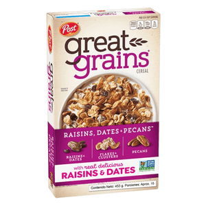 Cereal POST avena, pasas, dátiles, pecanas (453 gr)