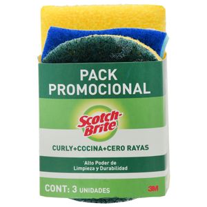 Esponjas SCOTCH BRITE CURLY COCINA CERO RAYAS (3 und)