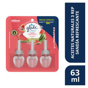 Ambientador de Aceites Naturales Glade +3 Repuestos Sandía Refrescante de 21ml c/u