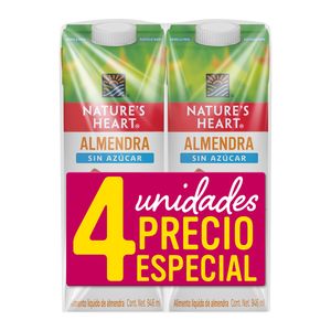 Bebida de almendras NATURES HEART sin azúcar x4und (3784 ml)