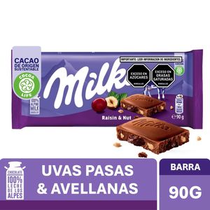 Chocolate Milka relleno con uvas pasas y avellanas 90g