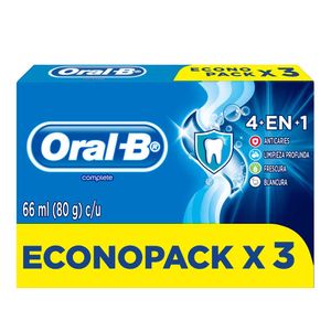Crema Dental Oral B con Flúor Complete 4 en 1 80 G X3 Unds
