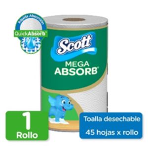 Toalla de Papel Desechable Scott Mega Absorbente 1 Rollo X45 Hojas