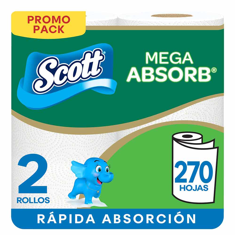 Toalla de Papel Desechable Scott Mega Absorb 2 Rollos 135H