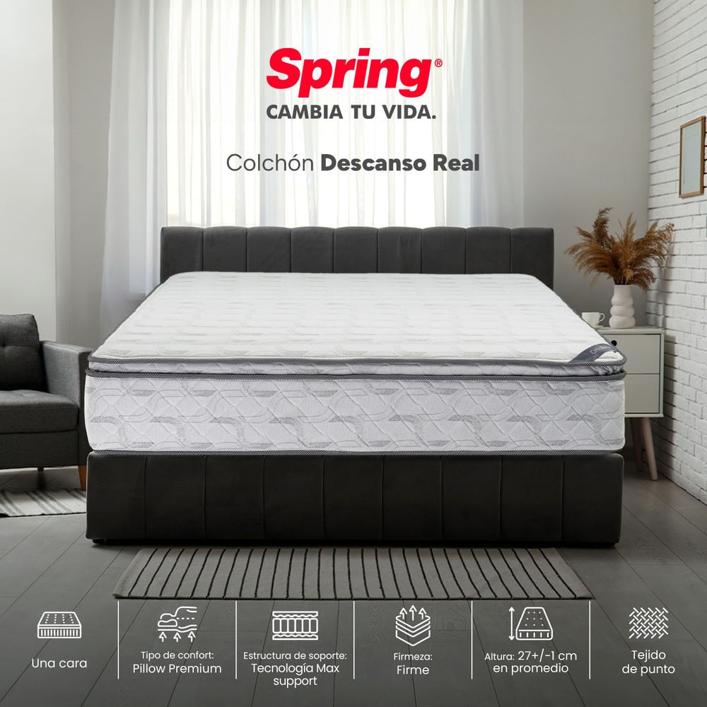 Imagen de Colchón Spring Descanso Real Sencillo 100 x 190 x 27 cm Colchon Spring Descanso Real 100 X 190 X 27 Cm