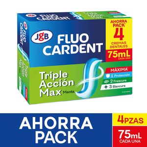Crema Dental Fluocardent Triple Acción Max Ahorra Pack 75 Ml X4 Unds
