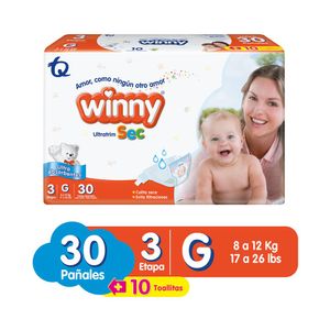 Pañal Winny Ultratrim Sec Etapa 3 X30 Unds + Toallas X 10 Unds