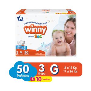 Pañal Winny Ultratrim Sec Etapa 3 X50 Unds + Toallas X10 Unds
